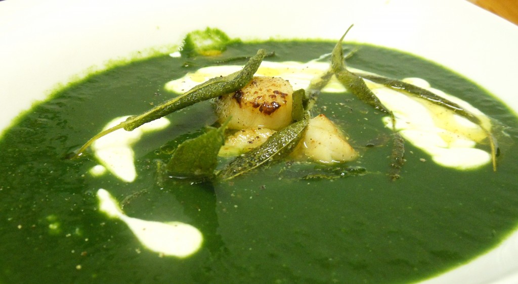 Spinatsuppe mit Jakobsmuscheln und Ricotta | Löffellöffelchen.